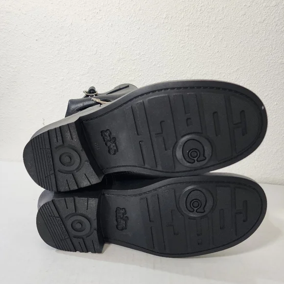 Coach Black Leather Engineer Moto Ankle Boots Buckle Straps Relaxed Slouchy 8 - Picture 9 of 12